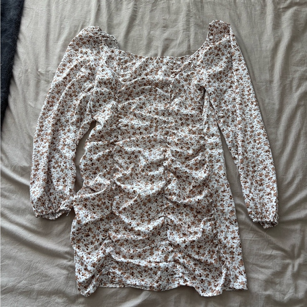 Floral Ruched Long Sleeve Dress